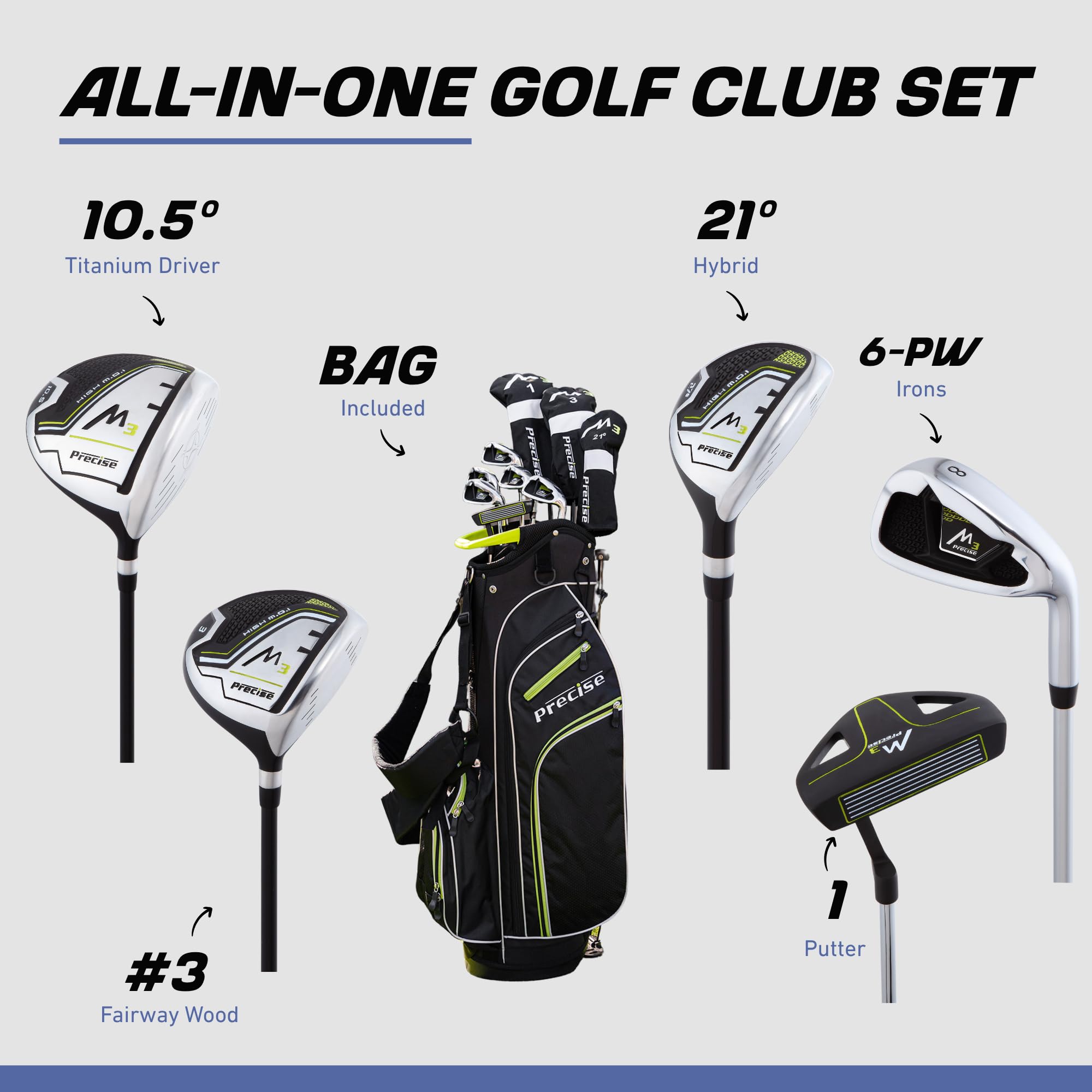 Precise M3 Driver Snapklik.com : Precise M3 Mens 14-Piece Golf Set 460cc Driver, Wood ...