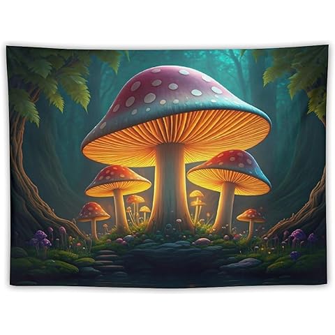 VUMIVI Fantasy Mushroom Tapestry Dense Forest Giant Fungus Glowing Bright Yellow Tapestry Wall Hanging for Living Room Bedroom Dorm Classroom Aesthetic Decor W40xL30in