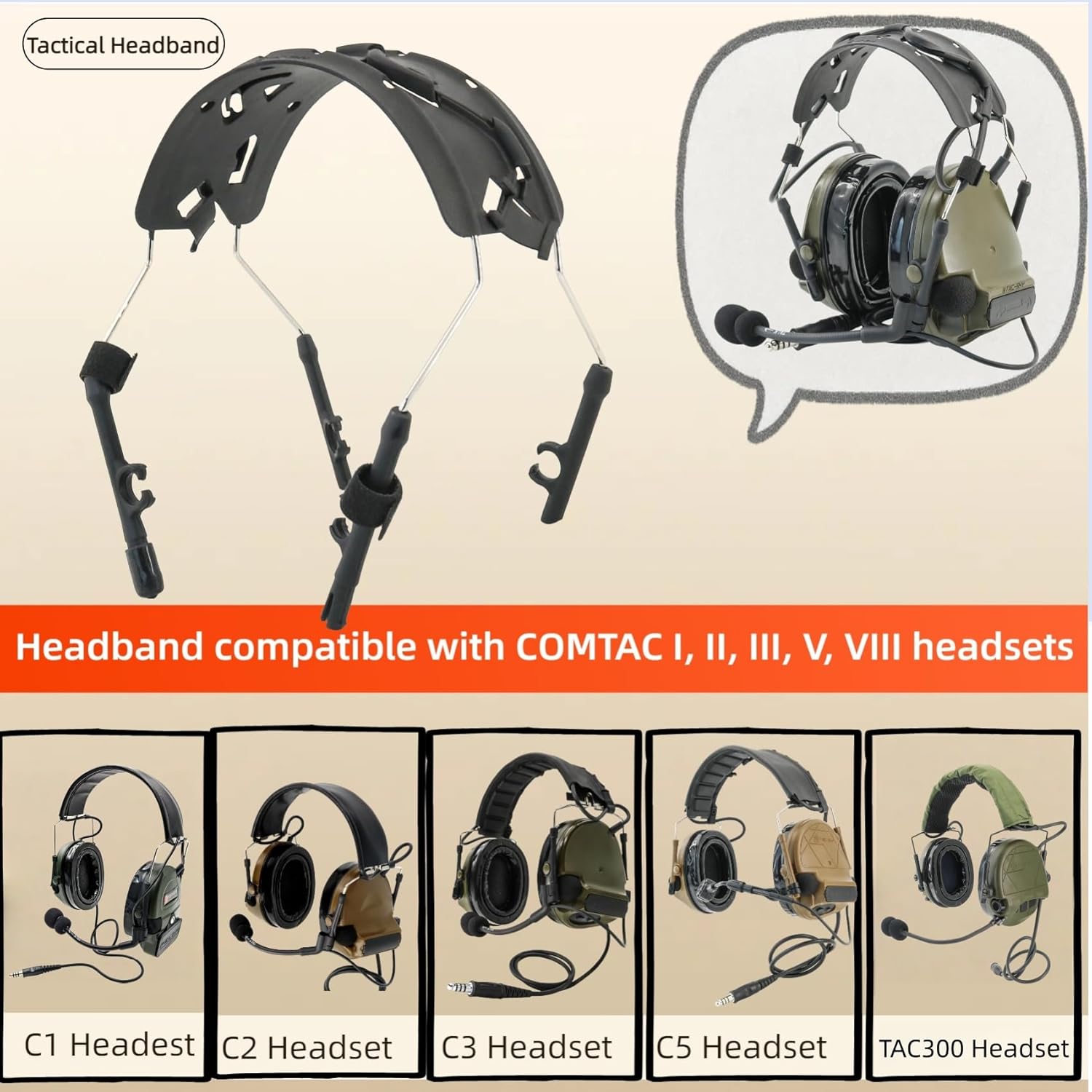 HEARFALCOM Tactical Headset Headband Compatible with COMTAC II III VI VIII Headsets