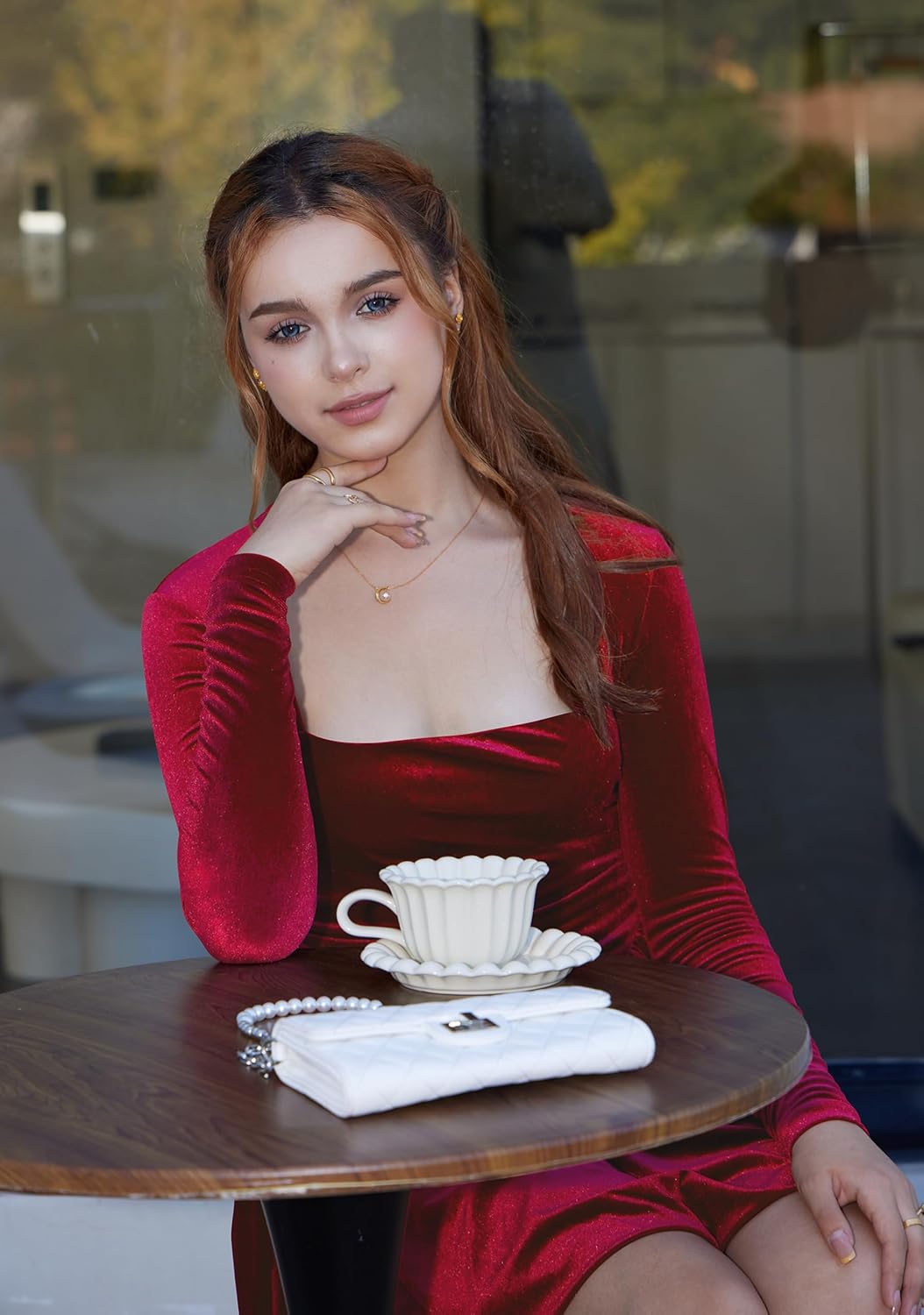 GOBLES Women's Sexy Long Sleeve Square Neck Velvet Bubble Mini Cocktail Party Dress - Image 9