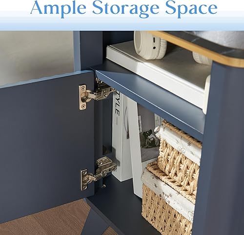 Miniatura 6 de QUW Juego de 2 mesitas de noche acanaladas con estación de carga, mesita de noche con almacenamiento abierto y gabinete, mesa auxiliar moderna de 18