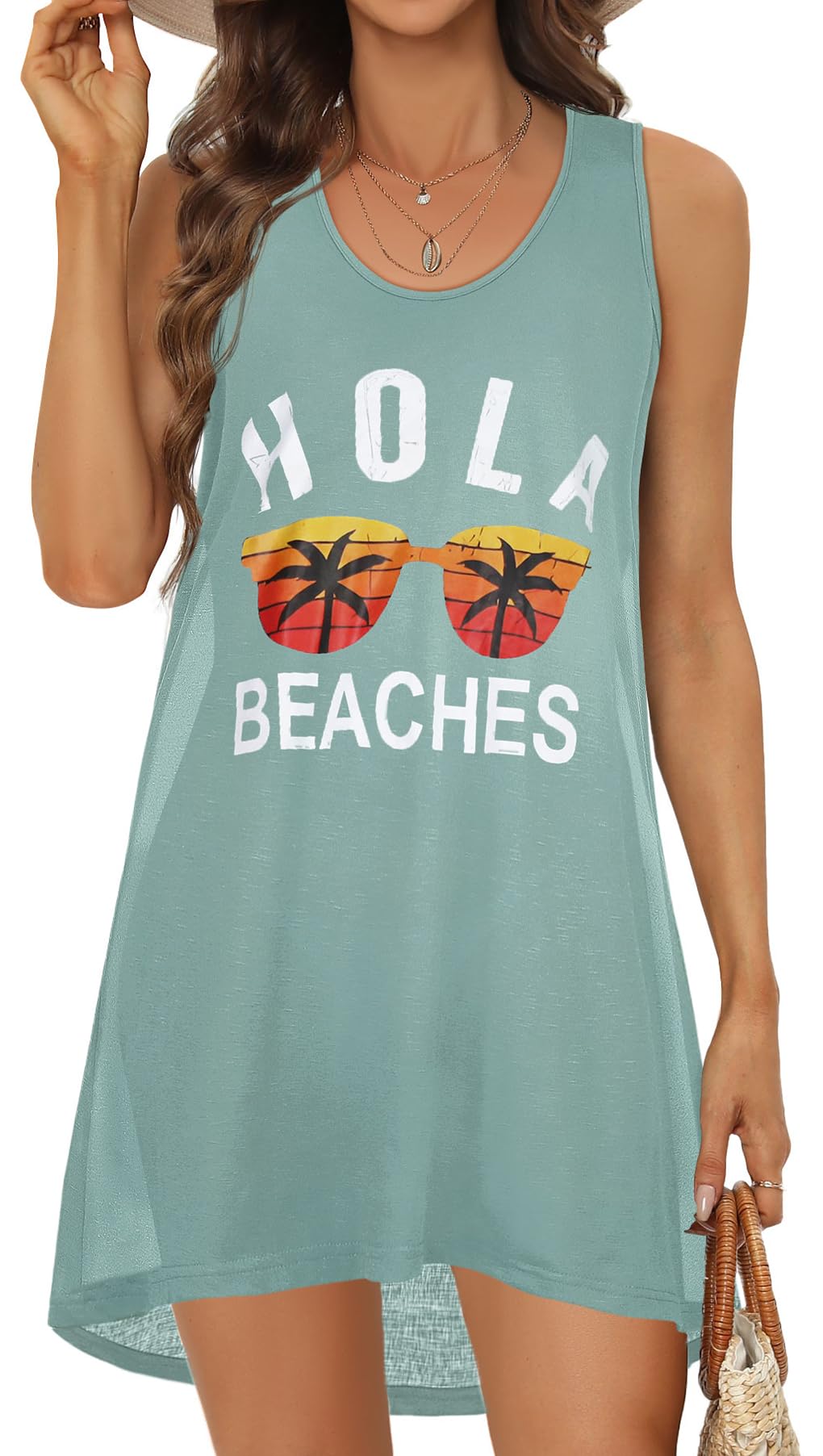 elescat Womens Swimsuit Cover Up Summer Sleeveless T Shirt Beach Dress Tank Bikini Coverups