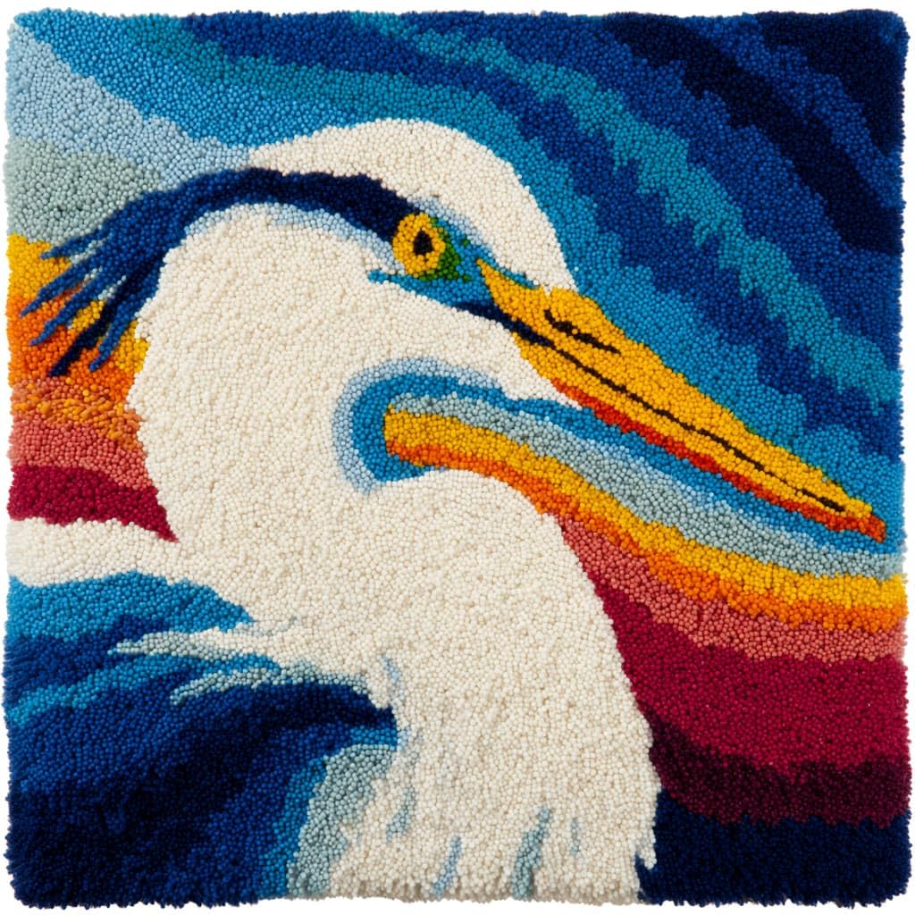 Taxpy DIY Latch Hooking Pillow Kits, Animal egret Pillow Cover Preprinted Throw Pillow Needlework Crochet Yarns Latch Hook Cushion Making17x17inch