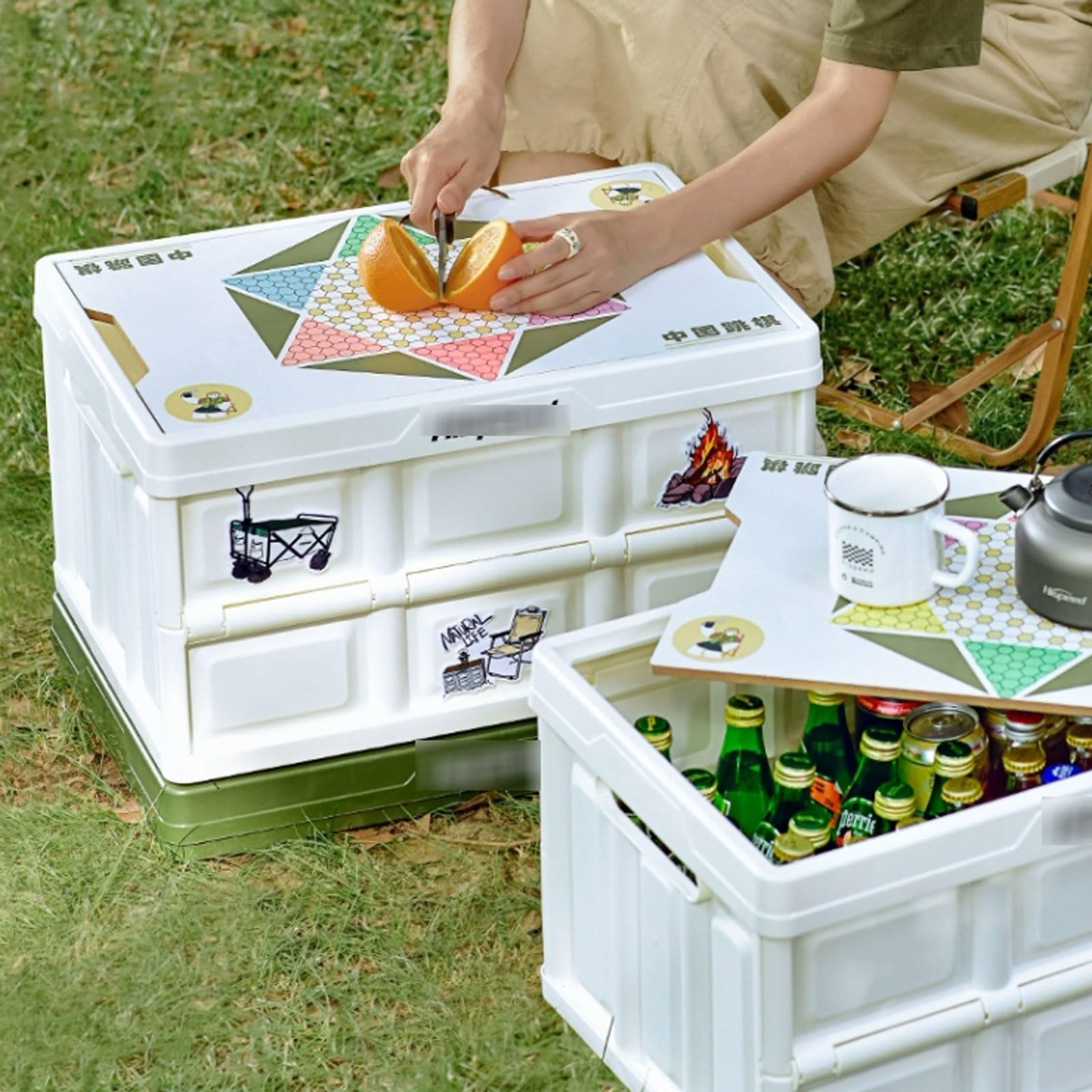 Torba kempingowa Składany organizer do bagażnika Outdoor Camping Box przechowywania, wielofunkcyjny składany pojemnik w domu Pudełko sortowania na piknik Skrzynia użytkowa Crate(Biały)