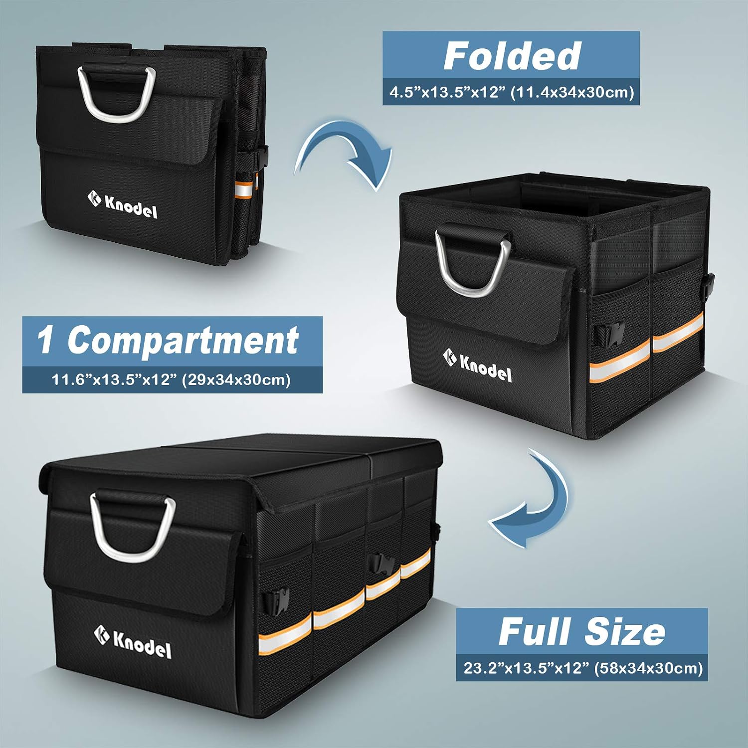 K KNODEL Car Trunk Organizer, Trunk Organizer With Lid, Heavy Duty Collapsible Trunk Storage Organizer for SUV, Truck, Car Cargo Trunk Organizer with Lid (Medium, Black)