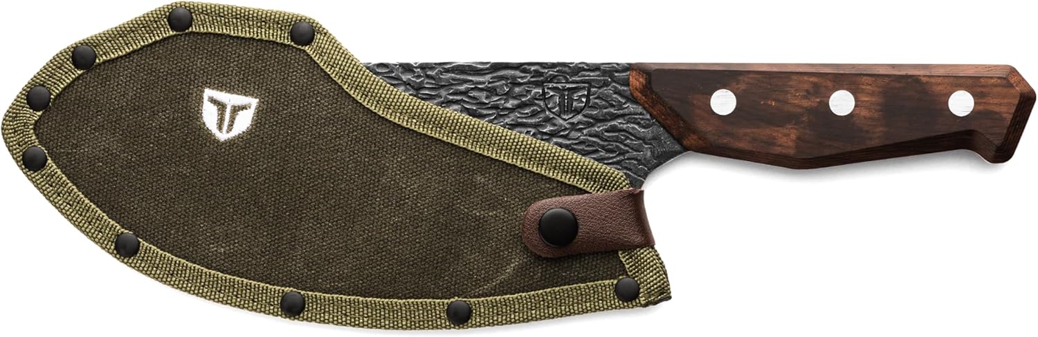 TRUE PrimalForge Butcher Knife | Chop & Mince Aromatics Herbs & Meat, Home & Professional Use, Sharp 5Cr15MoV Stainless Steel Blade, Wood Handle, Water-Resistant, Hand Forged Appearance