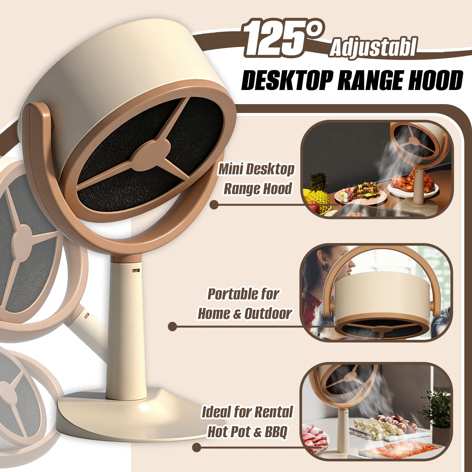 Cappa Aspirante Portatile, Cappa Cucina Da Tavolo Mini Cappa Leggera con 10 Spugne Filtranti Sostituibili Estrattore da Cucina Mobile Bassa Rumorosità for Campeggio Barbecue Camper