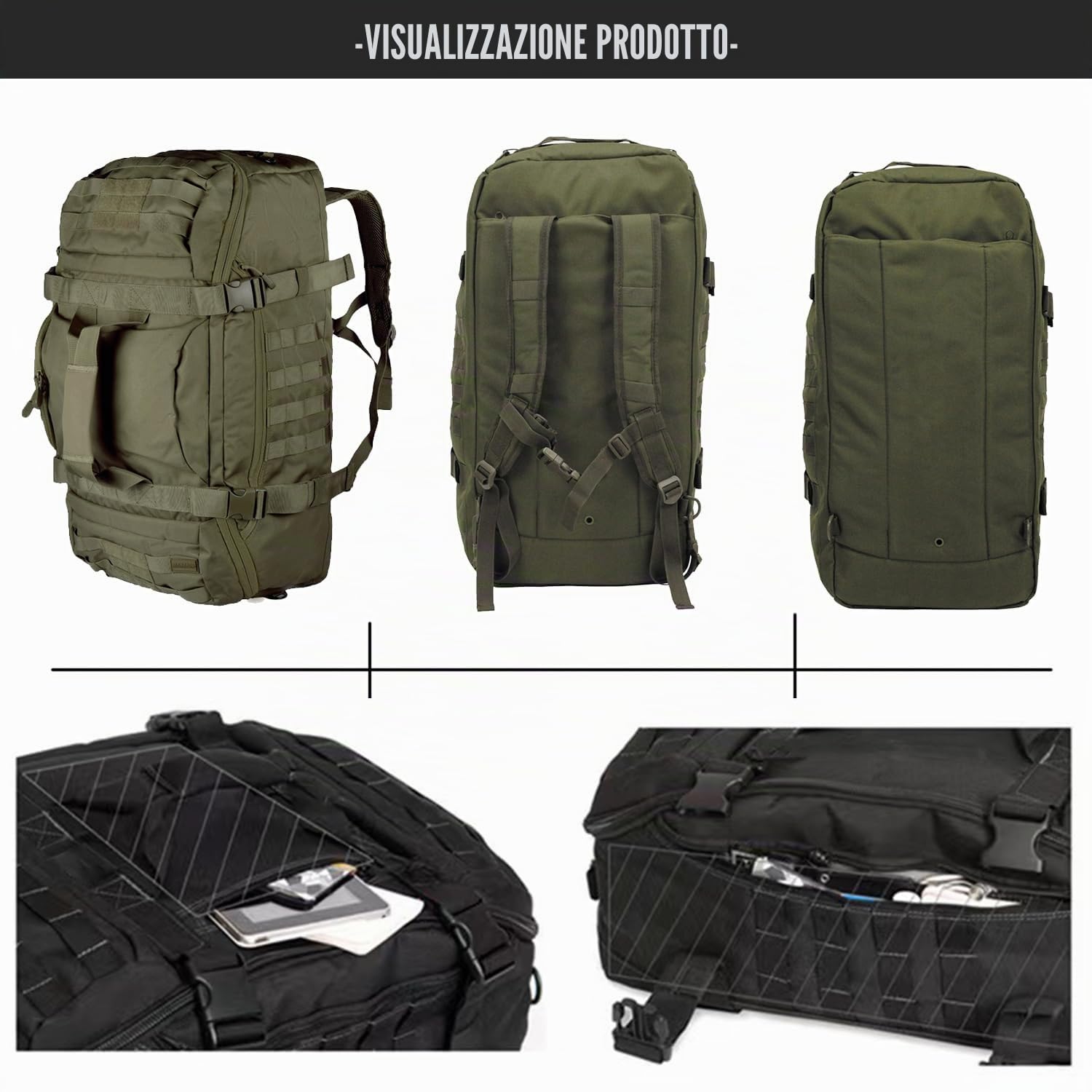 Miramrax Borsone da palestra – Borsa da viaggio per uomo e donna, borsa per allenamento militare, sport, pernottamento, basket, tattico, calcio, impermeabile e resistente agli strappi, Verde, 45l,