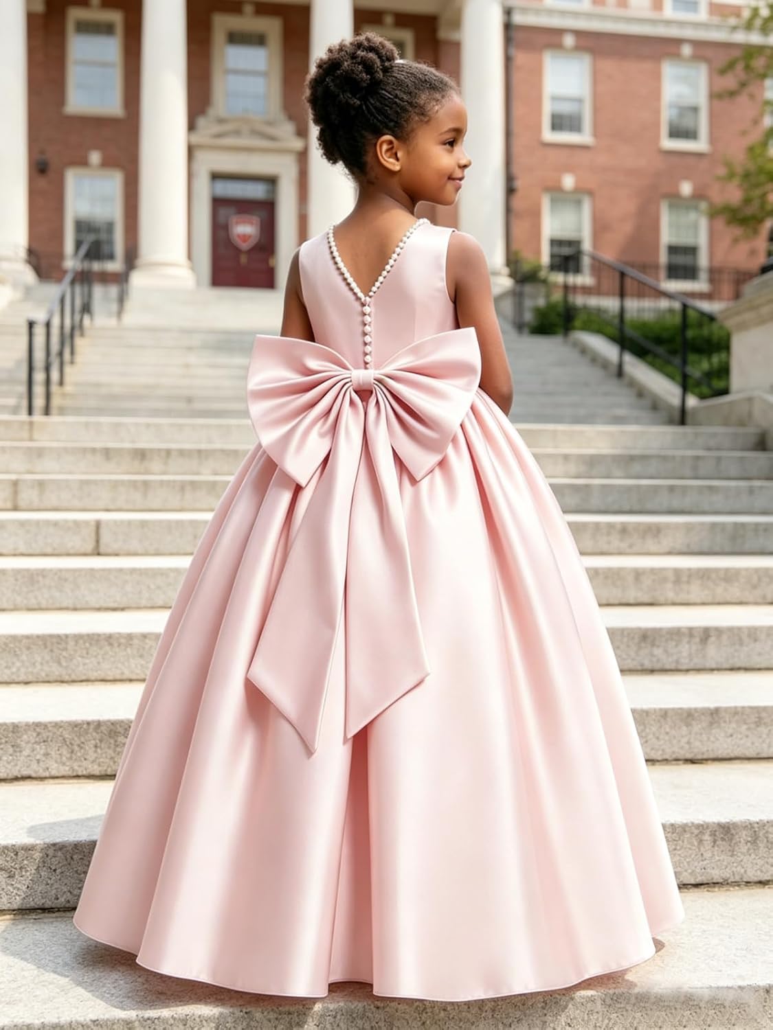 Satin Sleeveless Flower Girl Dress with Big Bow Girls Formal Gown Maxi A-Line First Comunión Dresses for Girls 809S