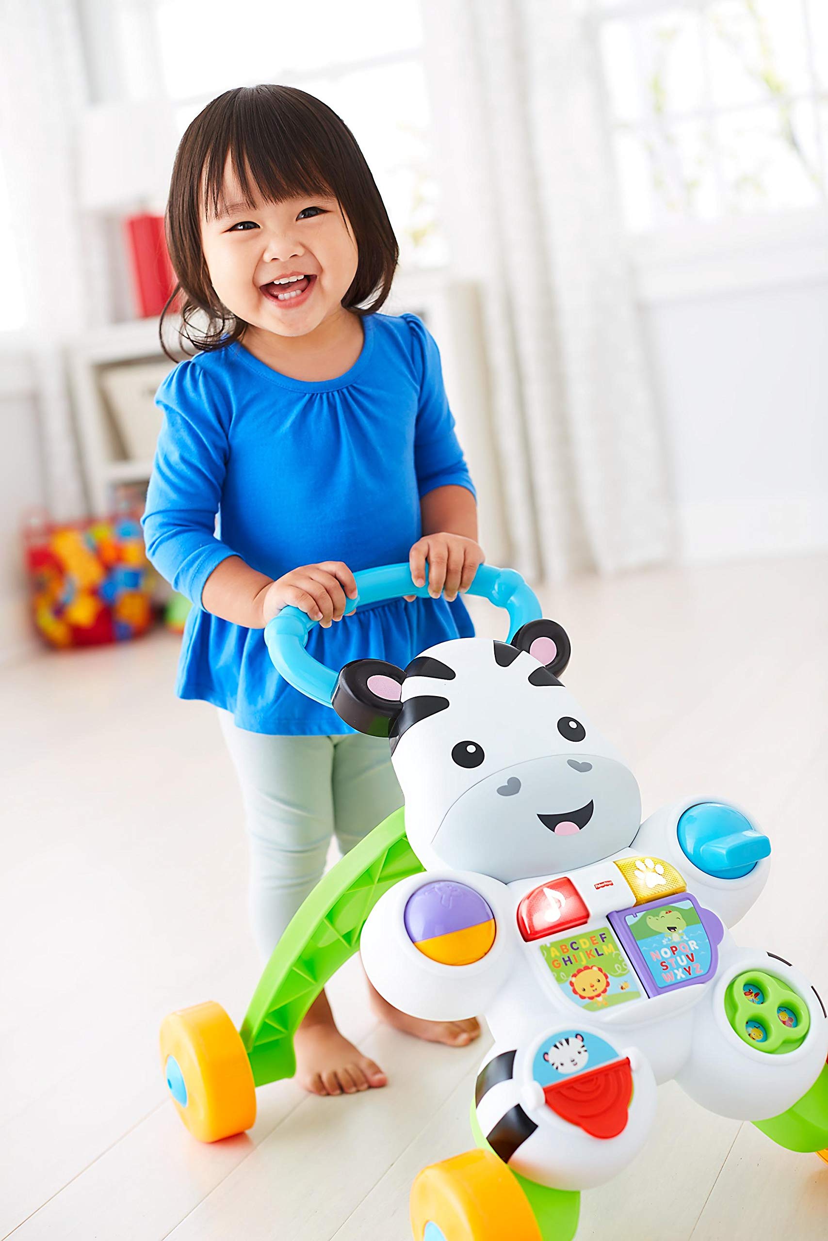 Fisher-Price Zebra Primi Passi Spingibile, Giocattolo Elettronico Educativo con Musica e Suoni, Adatto per Bambini dai 6 Mesi, DLD80