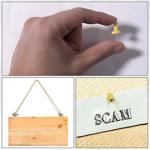 Miniatura 5 de VAPKER 120 tachuelas de pulgar amarillo sólido de tamaño más grande, cabeza de plástico con punta de acero para tablón de anuncios