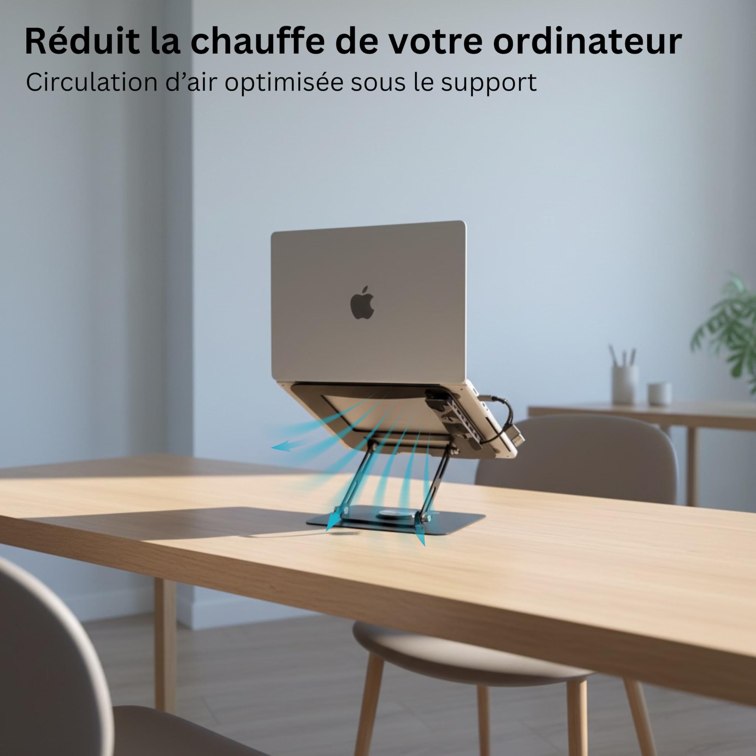 Support Ordinateur Portable, Support PC Ergonomique Rotatif 360°, Réglable en Hauteur, Ultra Stable, Pliable avec Hub USB 6-en-1 Laptop Stand Compatible PC & MacBook 10-17"