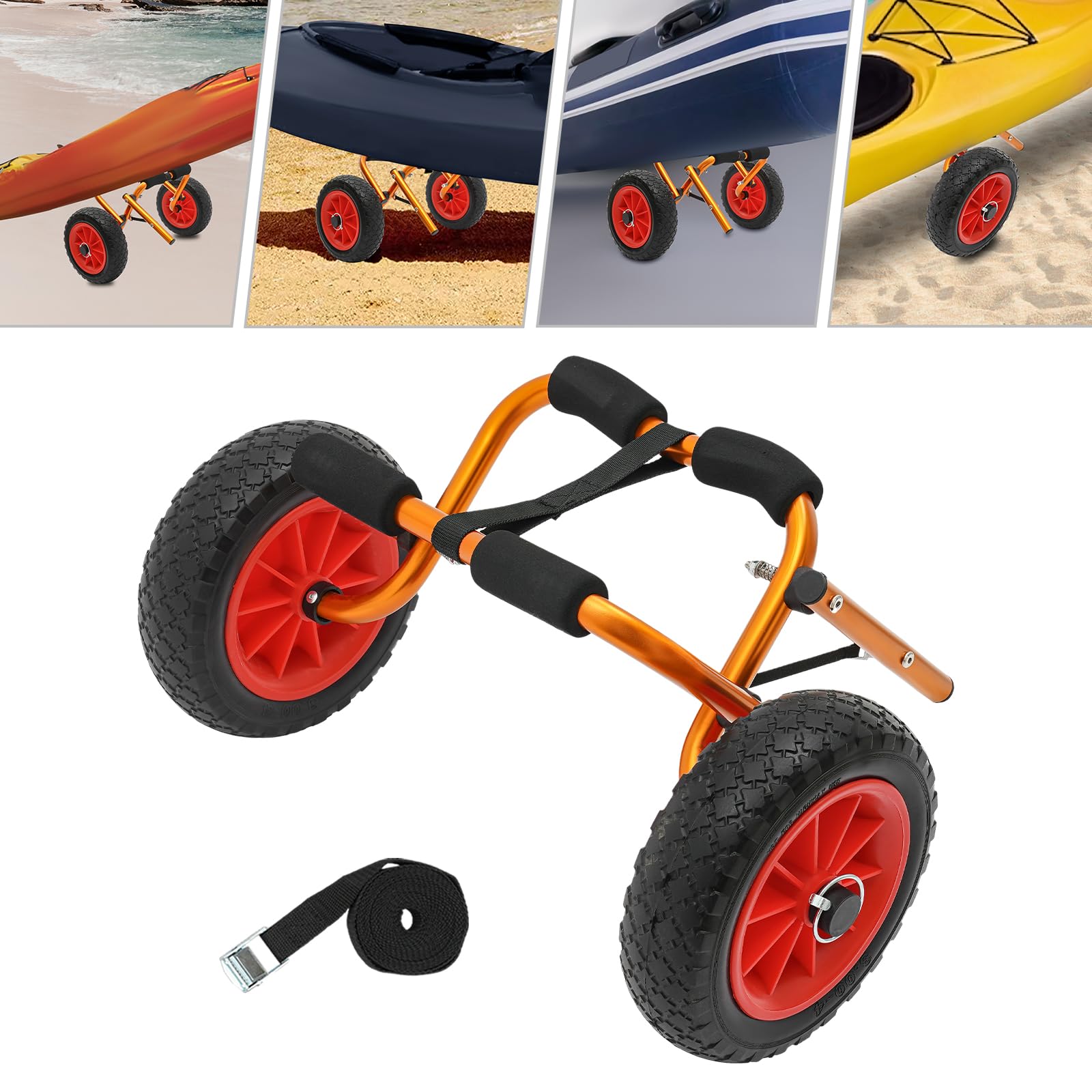 Kajakwagen Kanuwagen Faltbarer Transportwagen Aluminium Vollgummireifen bis 80kg Tragfähigkeit Bootswagen zum Transport Kajaks Kanus Paddleboards kleinen Booten