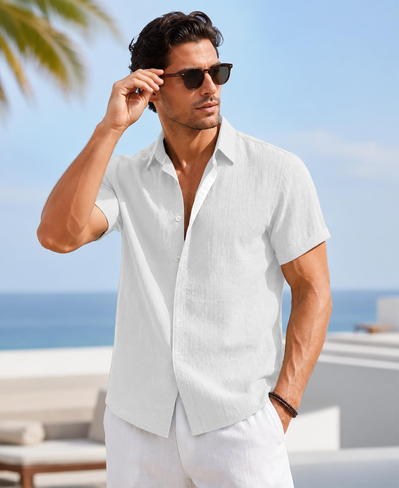 Husmeu Chemise Homme Manches Courtes Chemise Boutonnée Homme Décontracté pour L'été Taille Normale