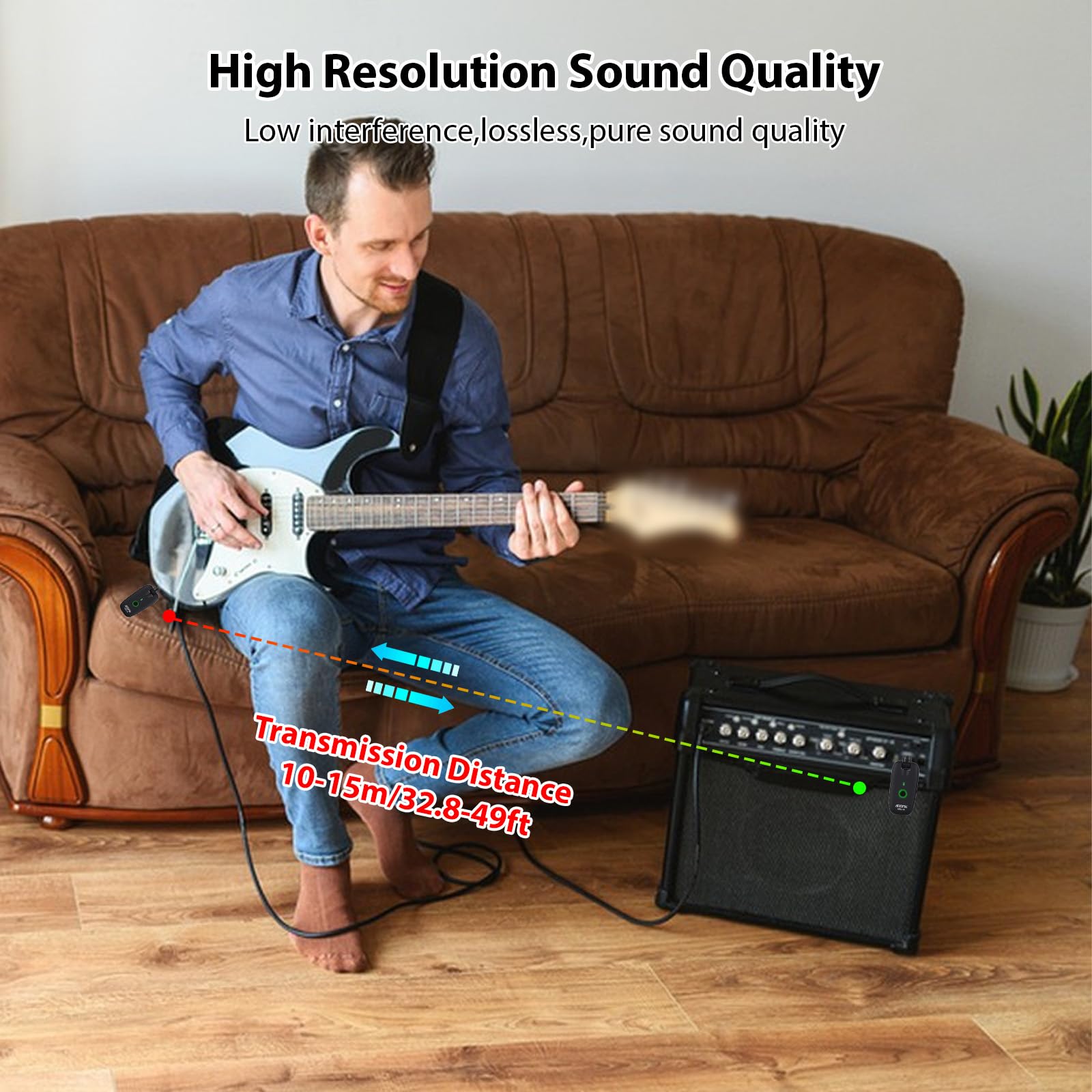 Bezprzewodowy system gitarowy, bezprzewodowy system gitarowy, przenośny odbiornik UHF do gitary elektrycznej, basowej, elektrycznych instrumentów dętych, transmisja w czasie rzeczywistym,