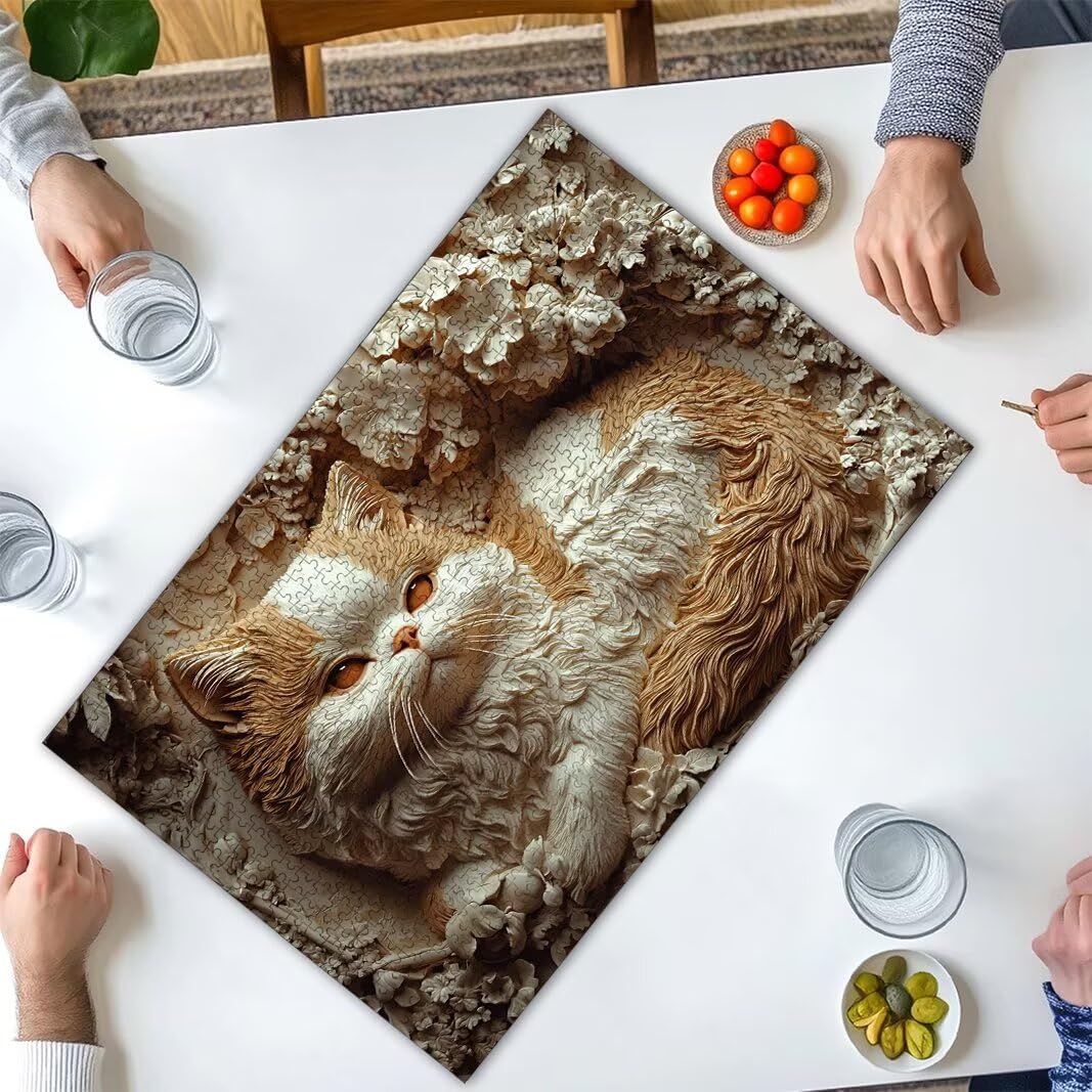 Puzzle 1000 Piezas, Puzzle Gato de Madera para Adultos, Regalos -2342