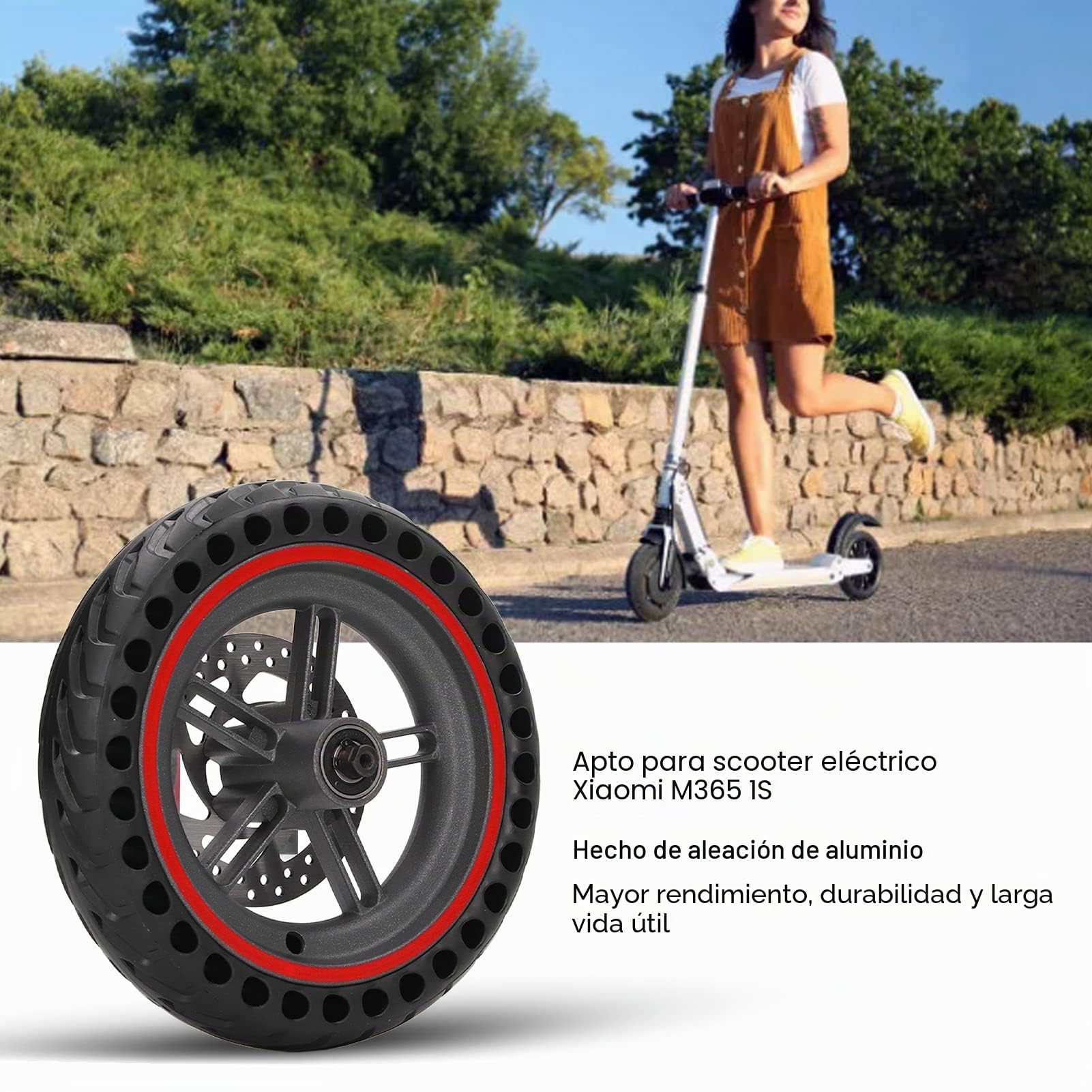 BuyWeek Rueda Trasera Neumático Trasero para Xiaomi M365 1S, 110 mm de Aleación de Aluminio y Caucho para Scooter Eléctrico
