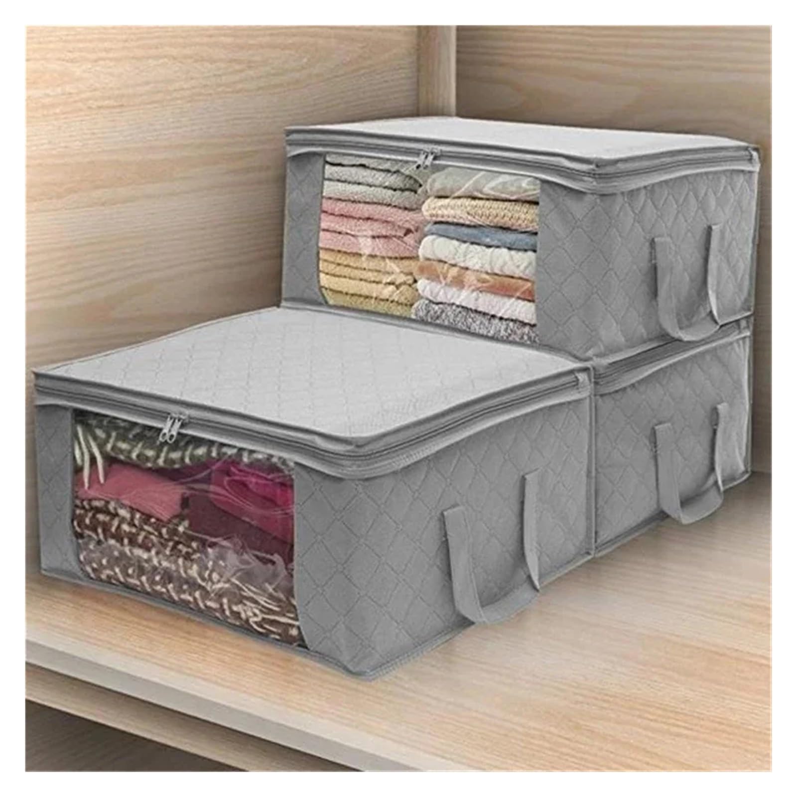 3/1 piezas Caja de almacenamiento edredones gran capacidad Plegable No tejida Bolsa ropa a prueba polvo Organizador almohadas mantas for el hogar(Grey,3PCS)