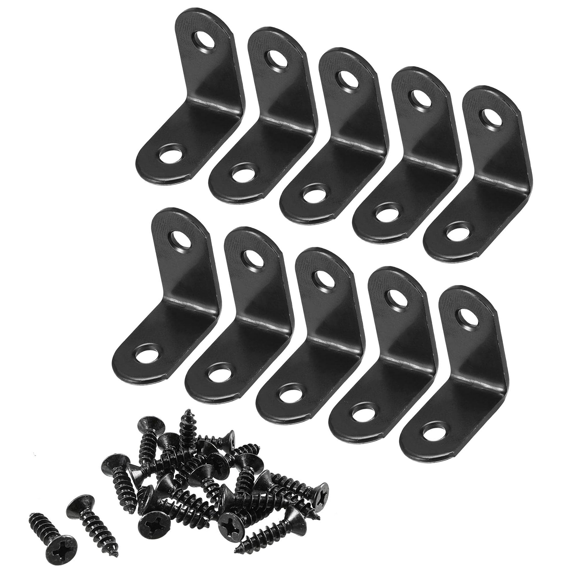 TA-VIGOR 10 Pcs 90 Degree Corner Brace Angle Brackets 30mm x 30mm x 16mm, Black L Shaped Metal Brackets with Screws