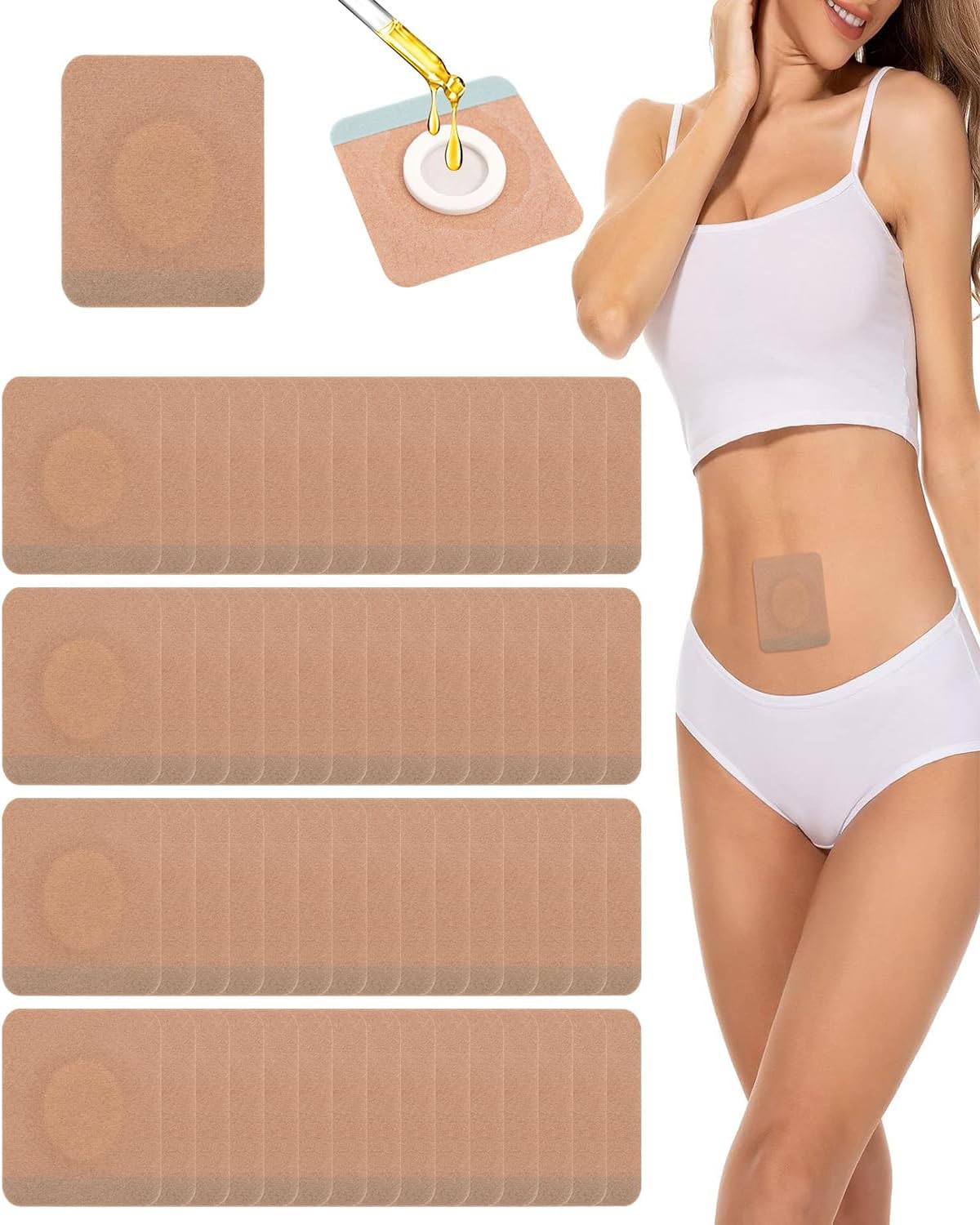 50PCS Castor Oil Pack Wrap for Tummy, Castor Oil Pack Wrap For Tummy Skin Tone Square Belly Button Patches 6 * 6 cm Self-Adhesive Patch For Women Indoor Outdoor Use