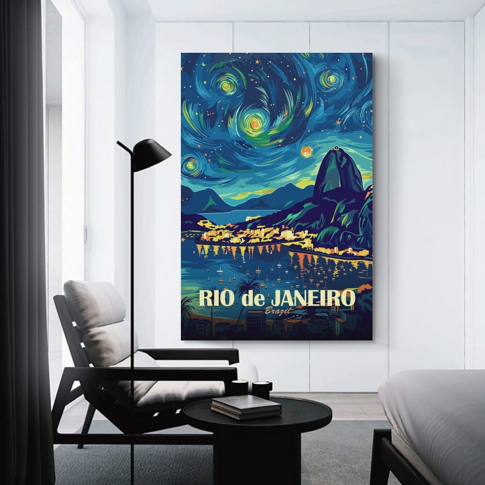 Junmoney Wall Decor Canvas Print Rio De Janeiro Brazil Starry Night, 20x30inch(50x75cm), for Bedroom Walls, Guest Spaces Or Lounges, Decorative Wall Art for Cosy Rooms