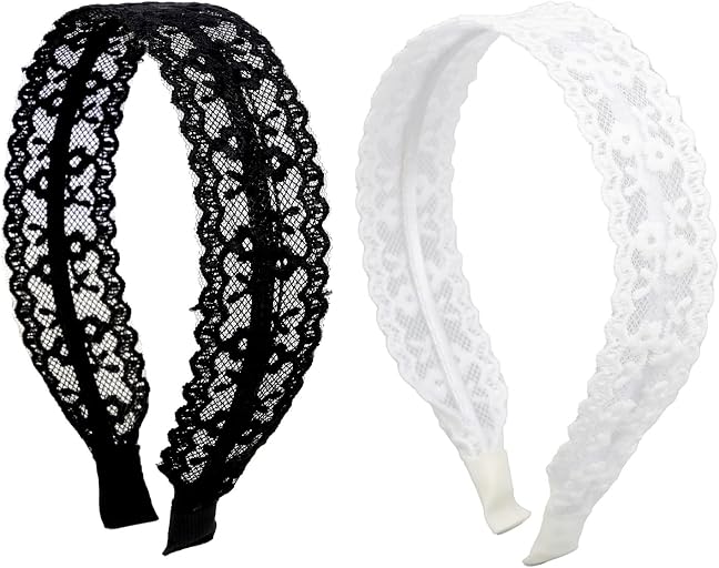 TEBIEKOY 2 Packs Lace Headbands for Women and Girls, Vintage Floral Embroidered Head Bands Fashion Lace Hairbands Boho Hairhoops Hair Accessories