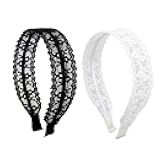 2 Packs Lace Headbands for Women and Girls, Vintage Floral Embroidered Head Bands Fashion Lace Hairbands Boho Hairhoops Hair Accessories