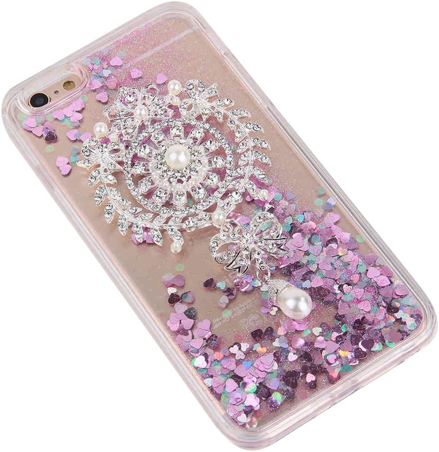 RAYTOP iPhone 6 Plus Case iPhone 6s Plus Covers with Pink Heart Glitter Flowing Flower Bowknot Decoration Clear Back Soft Frame Exquisite Design Gift for Girls Women 2016