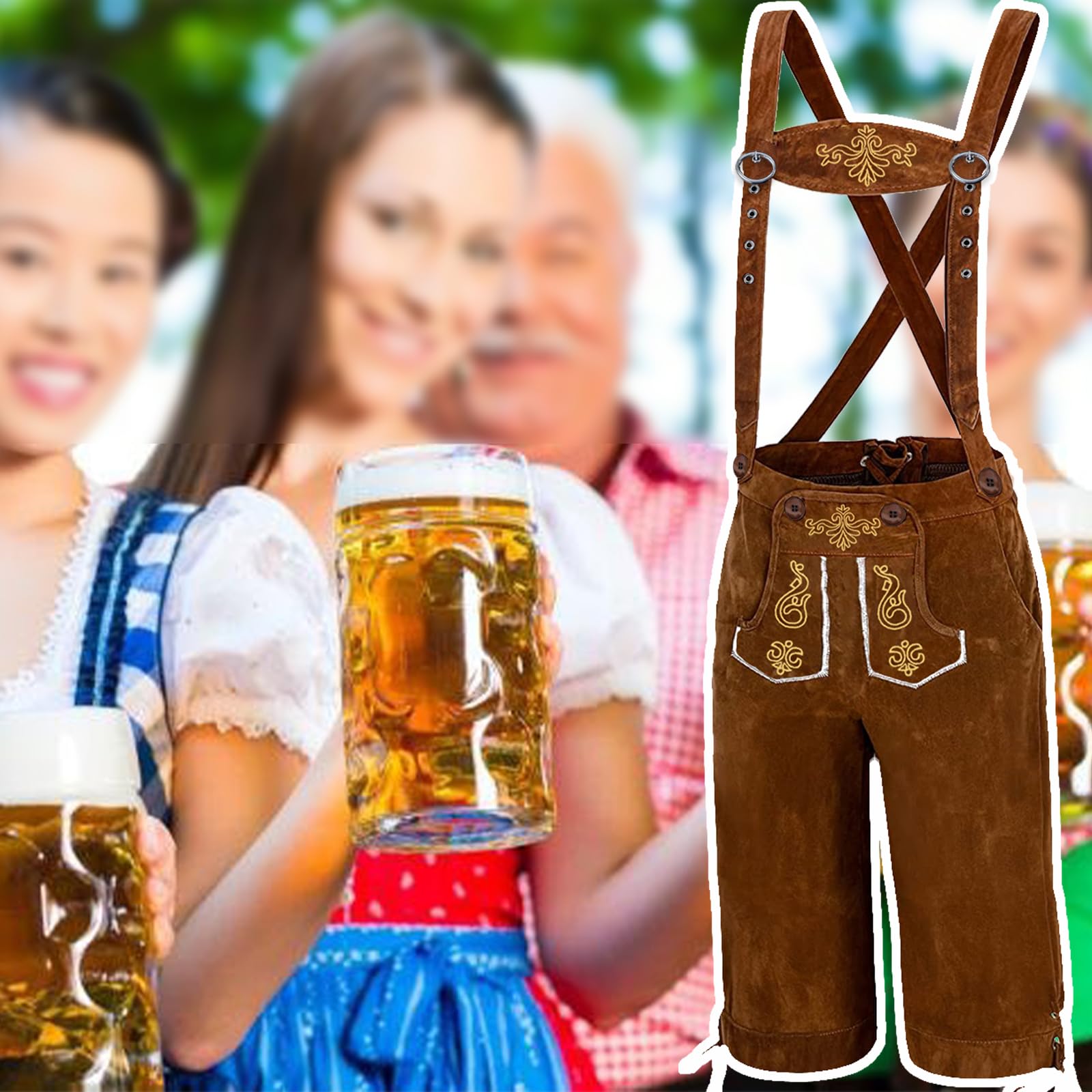 Lederhosen spodnie skórzane, męskie spodnie Oktoberfest, spodnie skórzane, bawarskie, brązowe