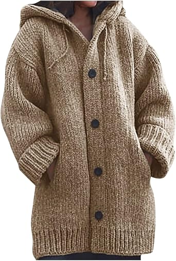 Winter Knitted Thick Cardigan Hoodie Sweater Coat Drawstring Long Sleeve Buttons Down Warm Coat