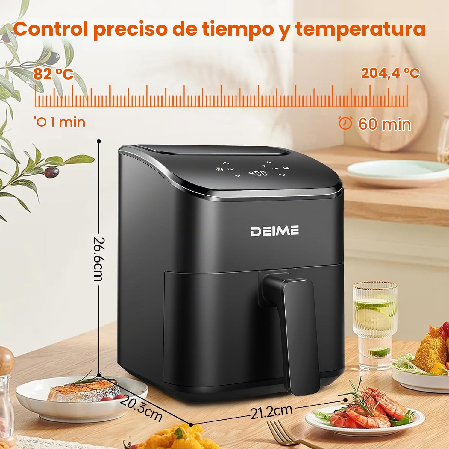 DEIME Freidora de aire 2,5 L, pequeña freidora digital compacta para ahorrar espacio, cocinar, calentar, asar para comidas rápidas y fáciles, mini compacta y silenciosa, antiadherente
