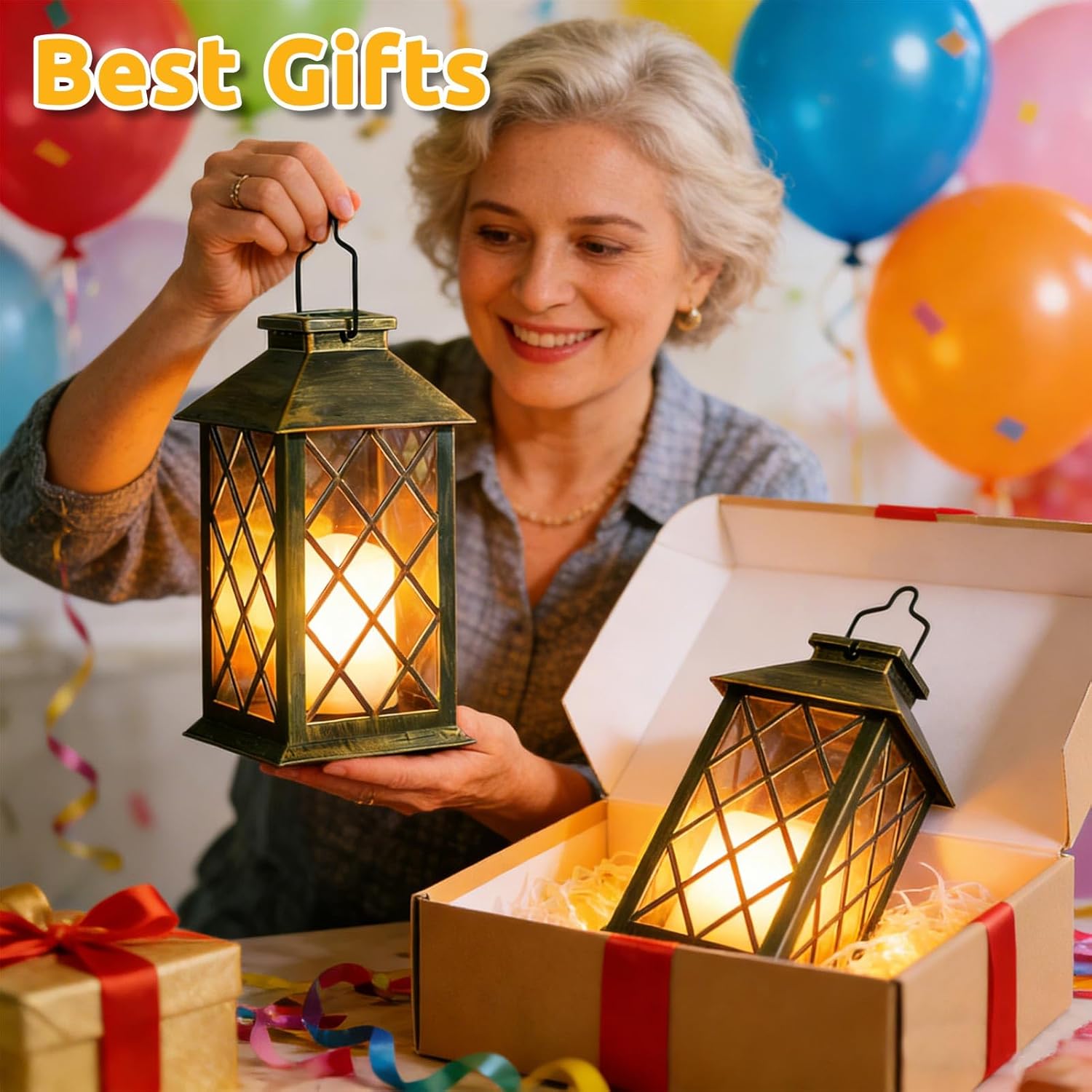 Solar Lanterns Outdoor Waterproof, 2 Pack Glass Hanging Solar Lights with Flickering Flameless Candle, Outdoor Lanterns for Patio Wall Porch Table Garden Yard Tree, Gift for Women Mom - Bronze