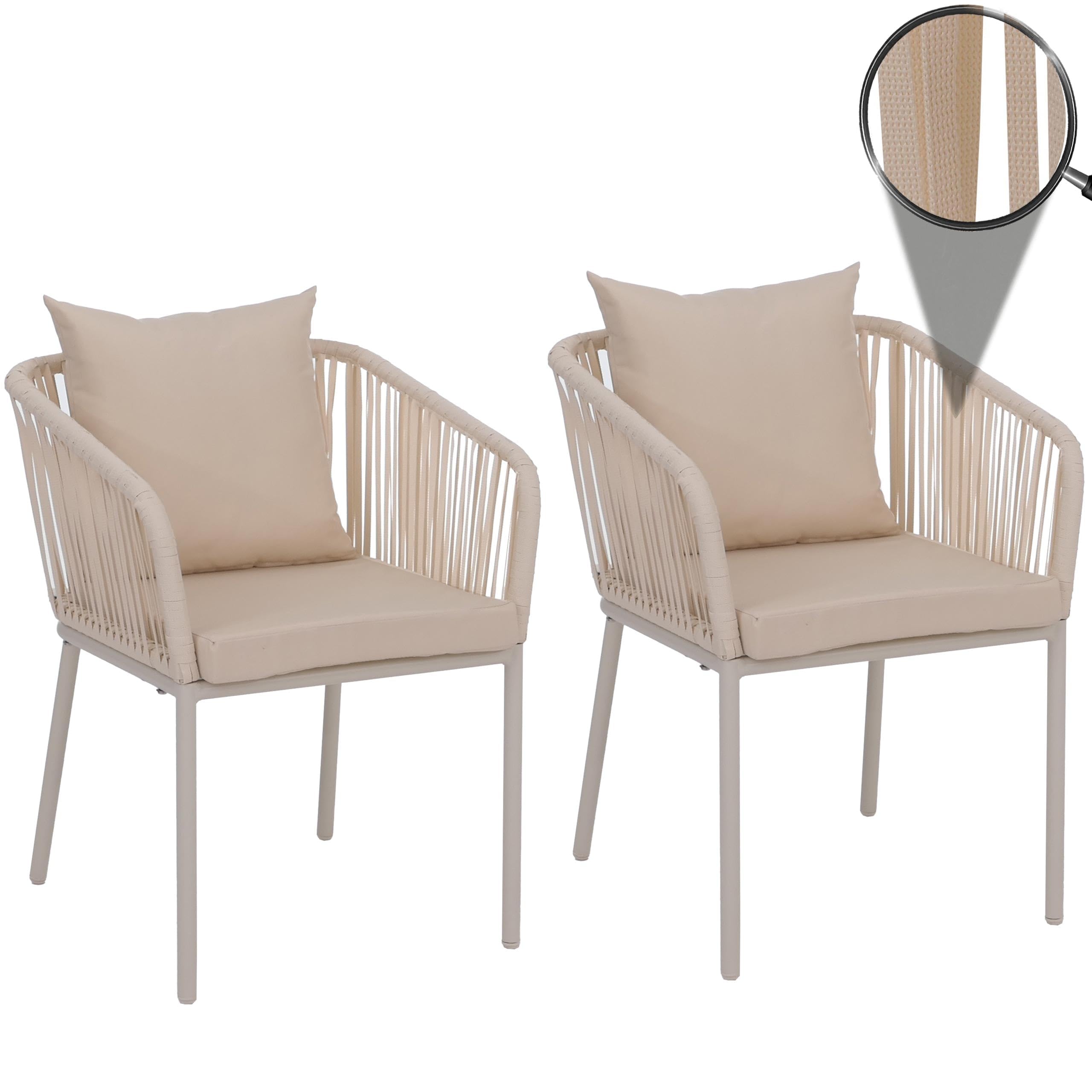 Mendler Set di 2 sedie da giardino HWC-N41, poltrona da esterno, in alluminio intreccio corda - avorio cuscini avorio