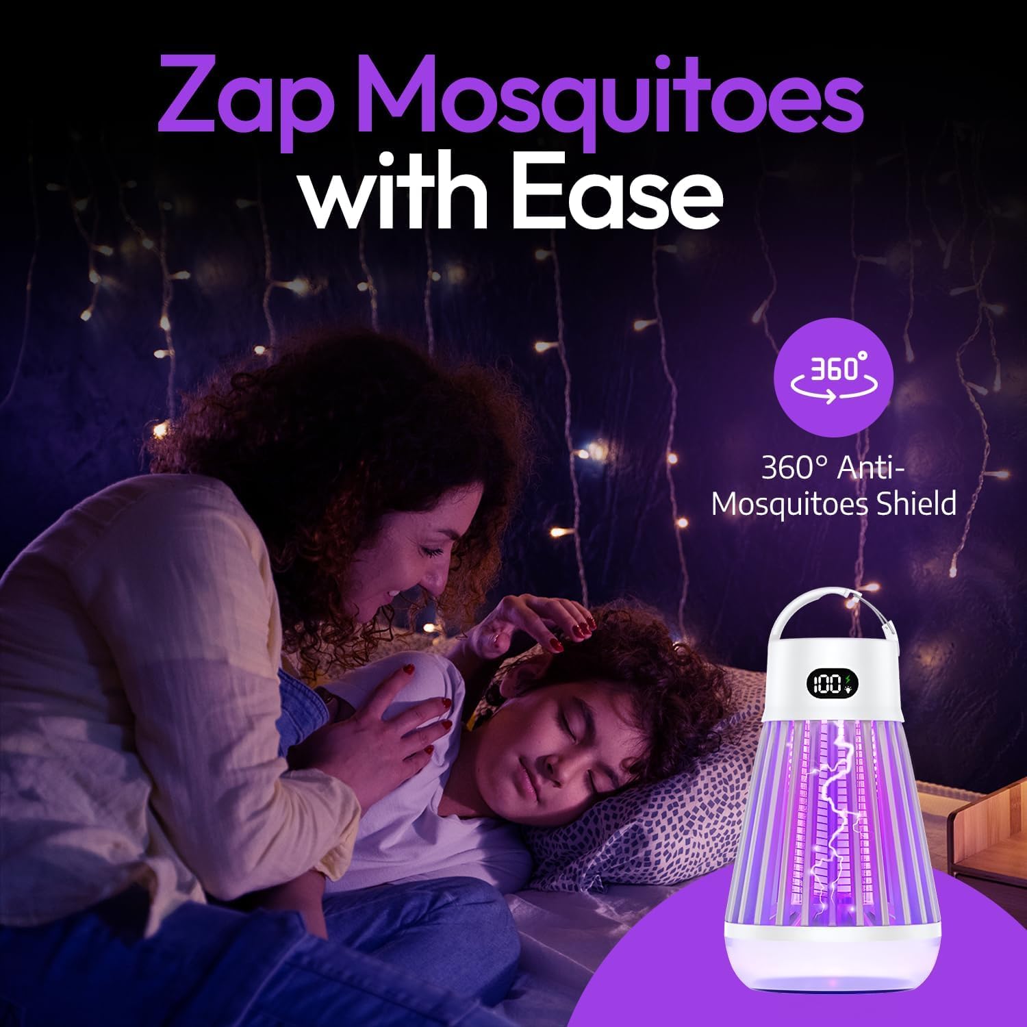 Zapper 2.0 Pro - 2 Pack Portable Bug Zapper, Indoor & Outdoor, Cordless Rechargeable Mosquito Zapper, Hanging Hook, 1500V High Voltage, Trap for Fly, Insect, Mosquito & Bugs