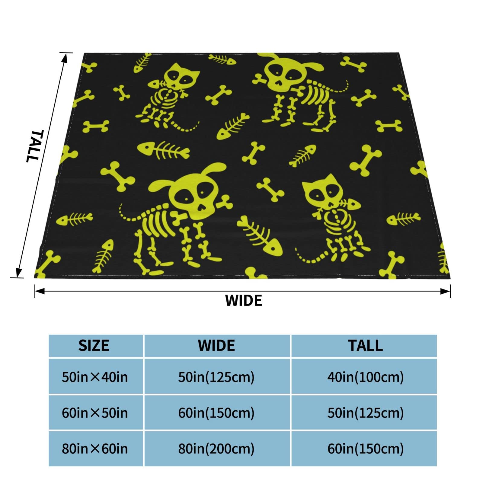 Drôle Chat Chien Squelette crâne os Mignon Doux jeté Couverture Polaire floue Confortable Doux Flanelle Peluche Confort Chaleur pour lit canapé canapé Toutes Saisons Utilisation 80"x60"