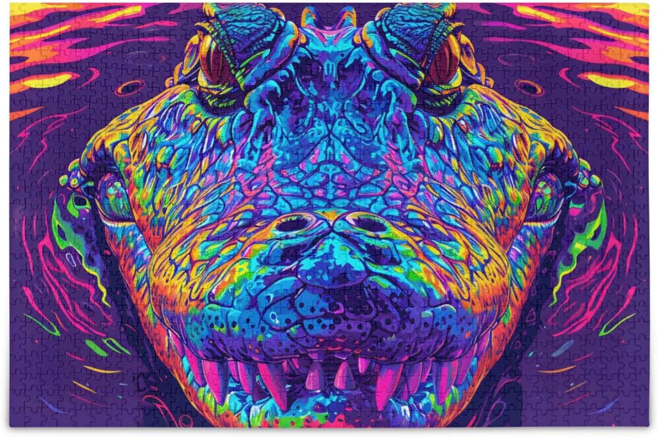 Colorful Crocodile Mouth Jigsaw Puzzle for Adults 1000 Pieces, Impossible Hard Difficult Challenging Puzzles for Adults Jigsaw Puzzle for Party Entertainment, Family Games