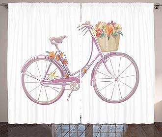 Ambesonne Bicycle Curtains, Watercolor Illustration of a Pink Bicycle with Flowers Romantic Vintage, Living Room Bedroom Window Drapes 2 Panel Set, 108" X 90", Mauve Tan