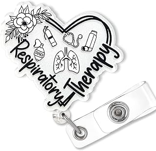 Cute Respiratory Therapy Badge Reel Retractable, RT RRT CRT Acrylic Badge Reel for Work, Funny Respiratory Therapist Gift, Pulmonary Nurse Badge Clip, Pulmonologist Badge ID Holder with Alligator Clip