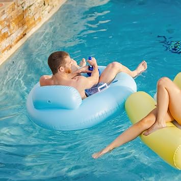 Comfy Floats Motorized Pool Float with 12V Propeller and Cup Holder | 12V motor with 360 degree steering and a built-in cup holder. Oversized tube sized for adults on pools and calm lakes.