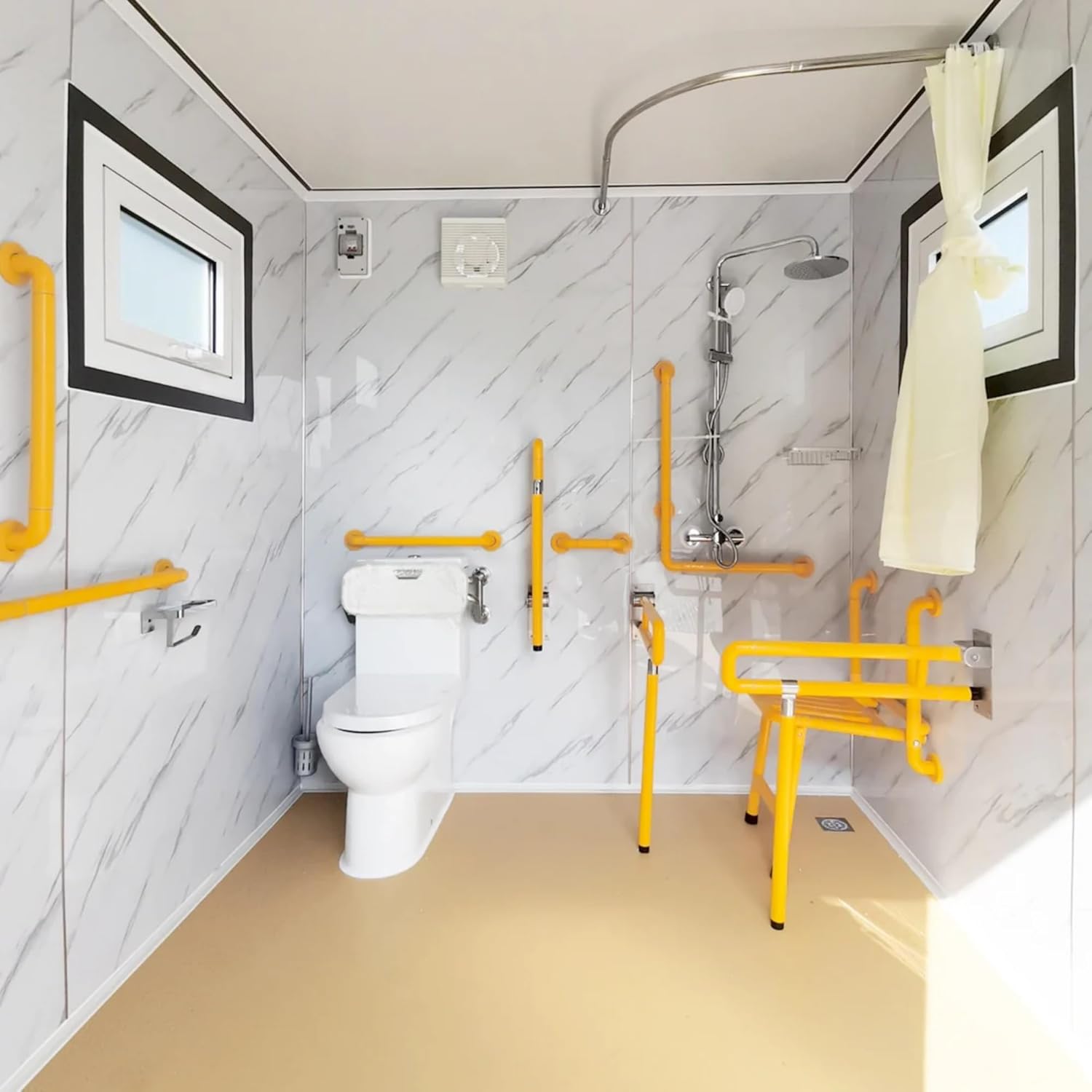 Chery Industrial 10ft Handicap-Accessible Portable Toilet with Built-in Shower and Ramp for Wheelchair Users, Outdoor Restroom for Construction Sites and Events