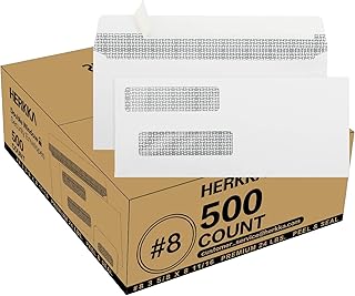 500#8 Double Window Security Envelopes, HERKKA No.8 Double Window Bussiness Envelopes Designed for QuickBooks Checks - Computer Printed Checks - 3 5/8 X 8 11/16 (NOT for INVOICES) - 24 LB - Black