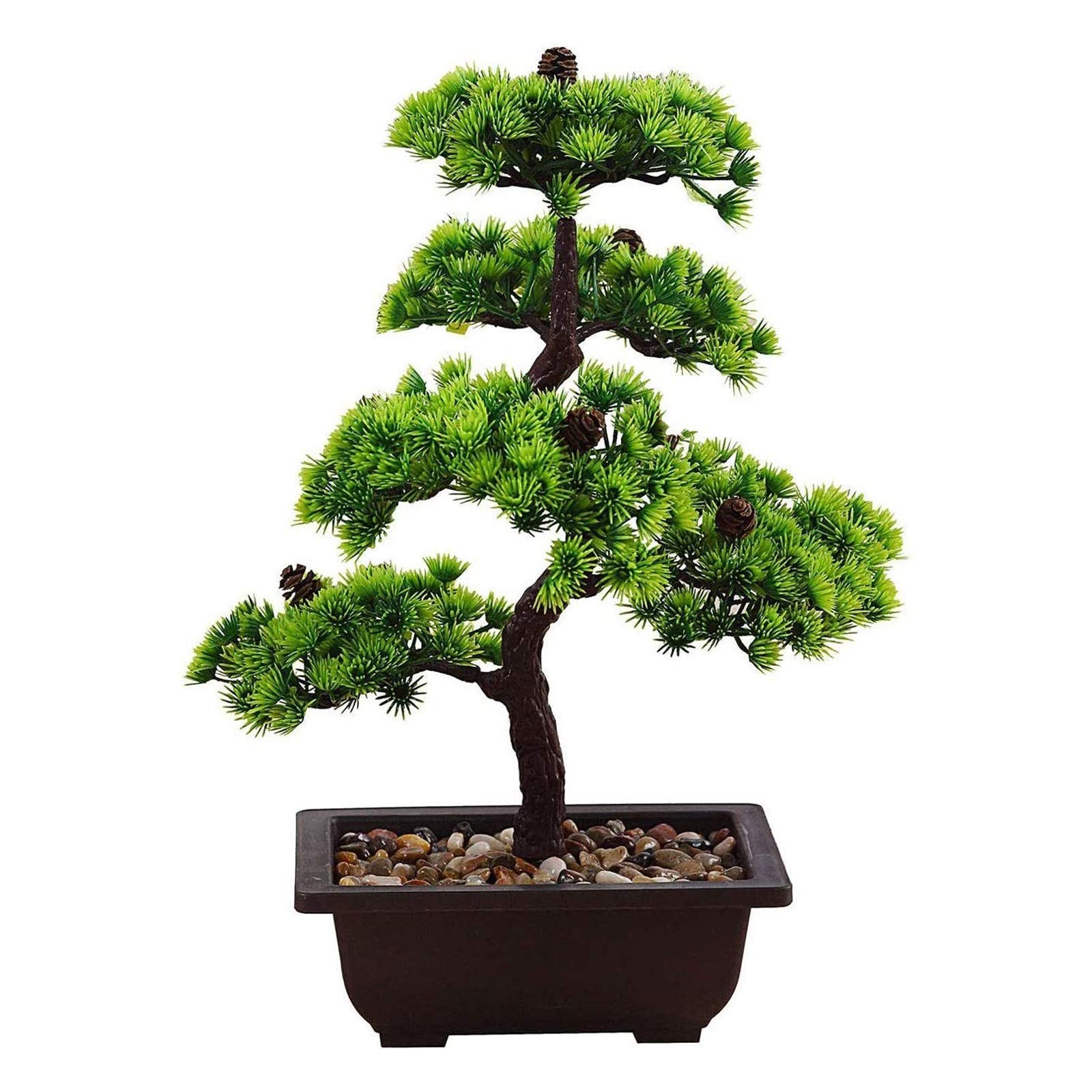 Artificial Bonsai Artificial Bonsai Tree Fake Welcome Pine Tree Interior Decoration Potted Fake Plant Ornaments Suitable for Living Room Interior Hotel Decoration, Plastic, Green, 15.7 Inches High Bon