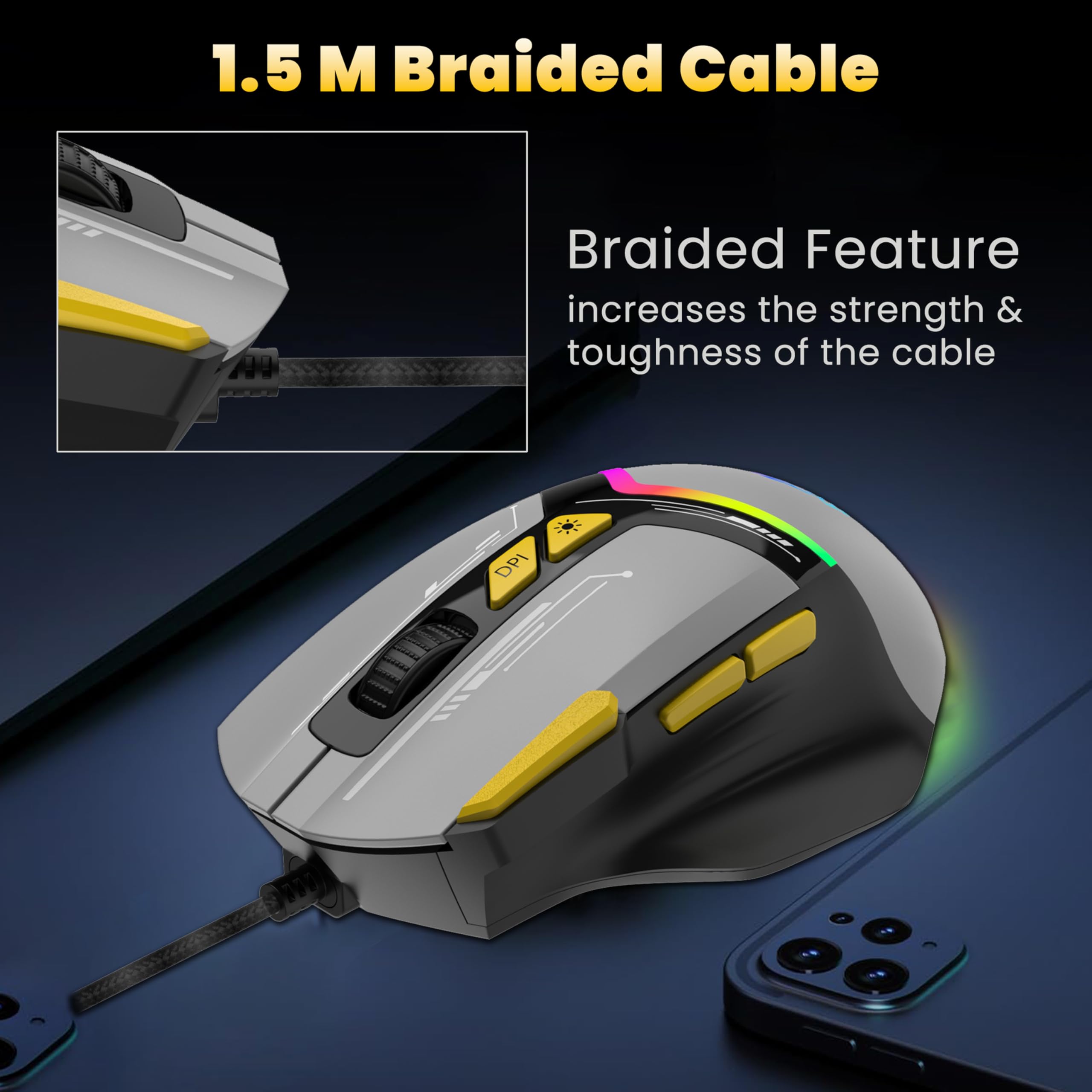 Ant Esports GM333 RGB Wired Gaming Mouse 12800 DPI Optical Mouse 1000Hz Polling Rate 8 Programmable Buttons Huano Switches Ergonomic Design Backlit Lighting Braided Cable PC Laptop FPS MMO Accessory — Amazon image 6