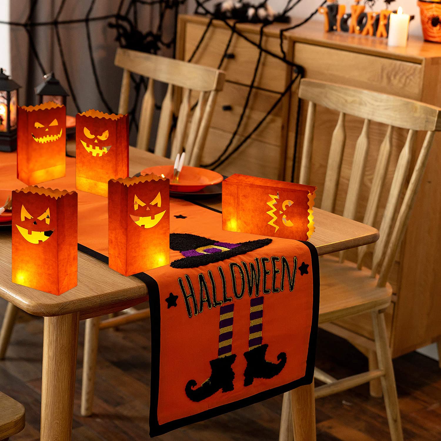Stmarry 50 sztuk torebek na Halloween, odporne na płomienie, świeczniki Jack-o'-Lantern, świeczniki na Halloween, dekoracje imprezowe