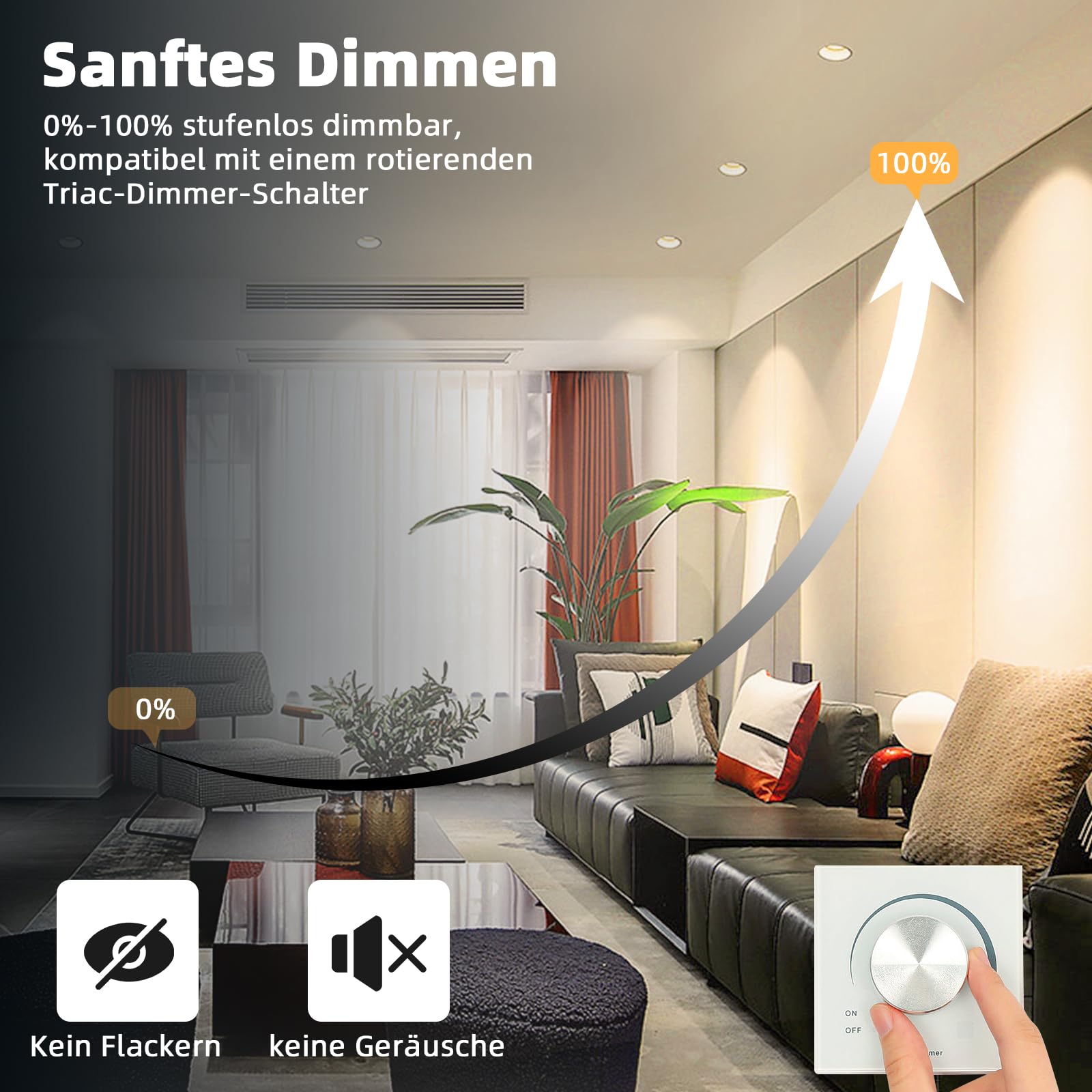 6er Einbaustrahler LED 10W Dimmbar LED Spots 230V Weiß Rund Deckenspots 3000K Warmweiß Einbauleuchten 65-88mm Lochmaß 850LM Einbauspots für Küche Wohnzimmer
