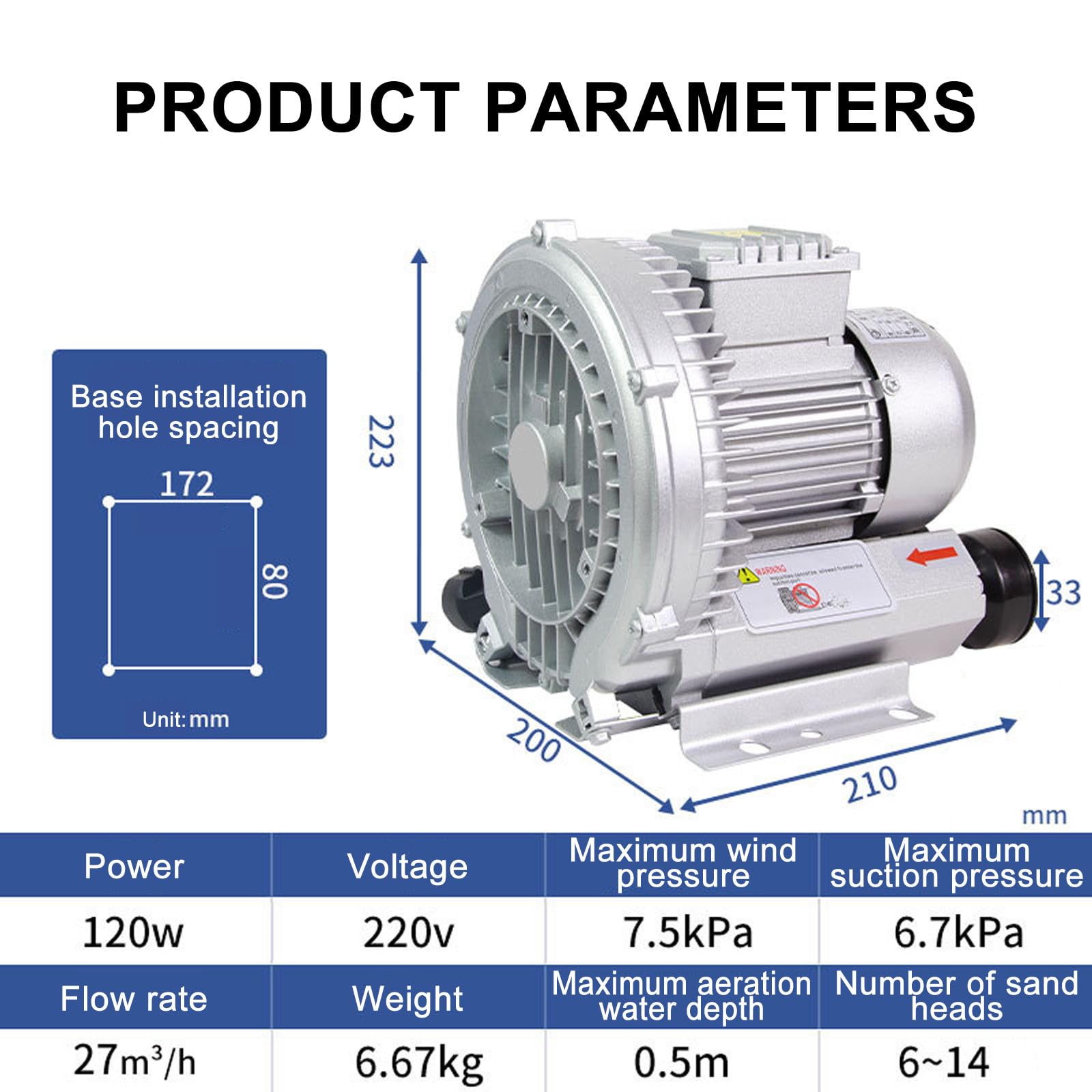 Przemysłowa dmuchawa i ekstraktor wirowa odśrodkowa pompa próżniowa do wydechu warsztatowego, 250 W, 220 V/380 V, idealna do użytku komercyjnego