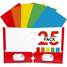 Paper Pocket Folders with 3 Holes for 3 Ring Binders, 2 Pockets with Business Card Slot, Letter Size, Assorted 5 Colors, Bulk Pack for School & Office Use, Report & Presentation Folders 25