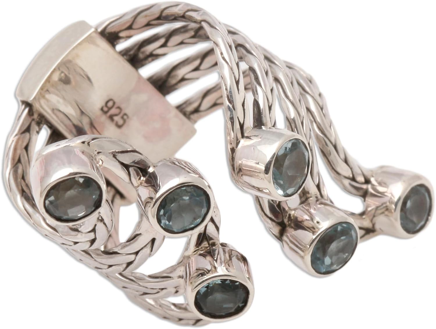 NOVICA Artisan Handmade .925 Sterling Silver Blue Topaz Cocktail Ring Wrap Multi Stone Indonesia Gemstone Birthstone 'Spreading Goodness'