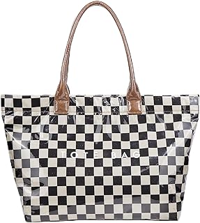 idoltimes Checkered Tote Bag for Women,Trendy Print Handbag,Large Capacity Waterproof Plastic Shoulder Bag,Canvas Lining