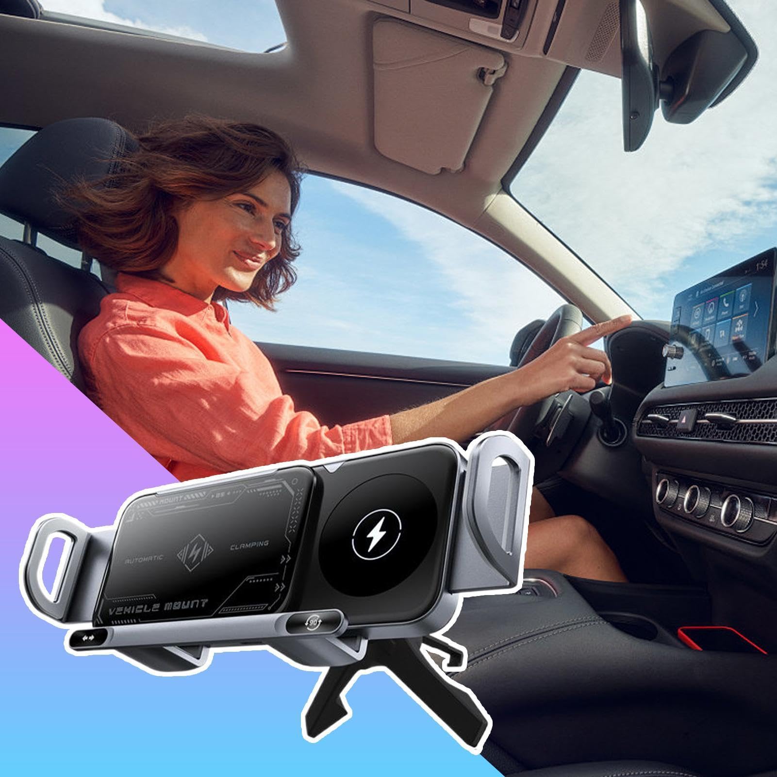 Generico Caricatore Wireless per Auto Supporto Telefono Cruscotto | Supporto Smartphone Piegevole, Ricarica 15W Doppia Bobina per Auto